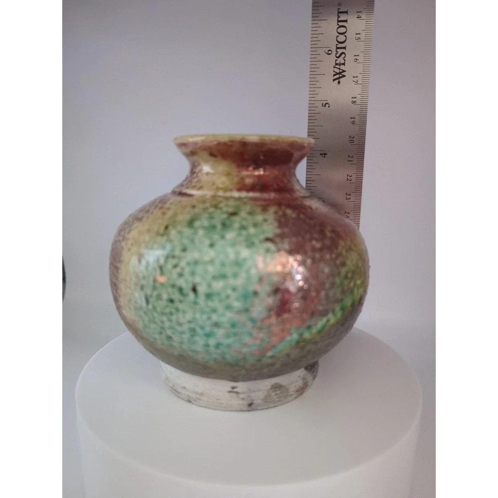 Steve Elgeson Studio Pottery Vase Signed 2004 Green Brown Glaze Hand Thrown Art